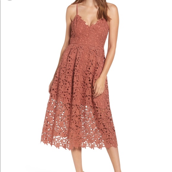 astr the label lace midi dress blush